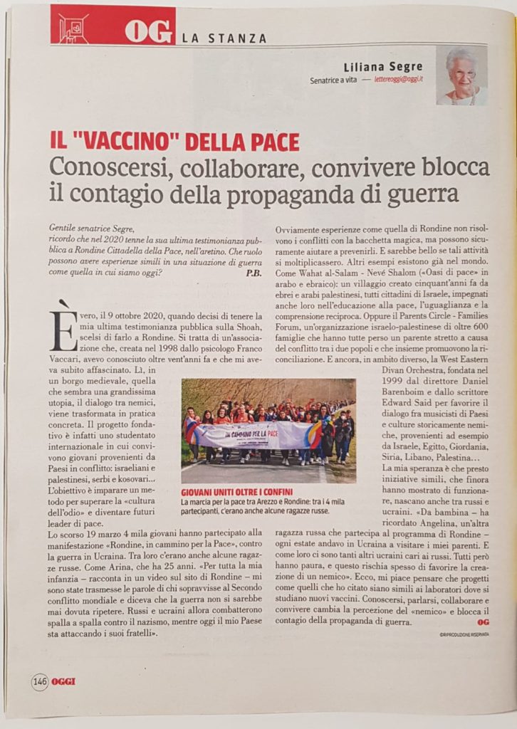 OGGI – Il “vaccino” della Pace