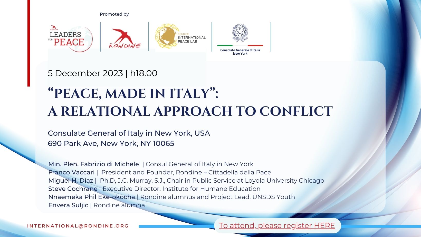 The Consulate General of Italy in New York host the event: “Peace, Made in italy”