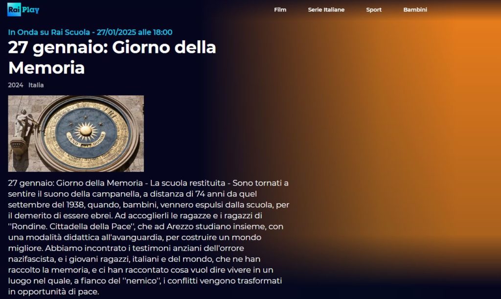 RAI SCUOLA – 27 gennaio. Giorno della memoria: Rondine, la scuola restituita