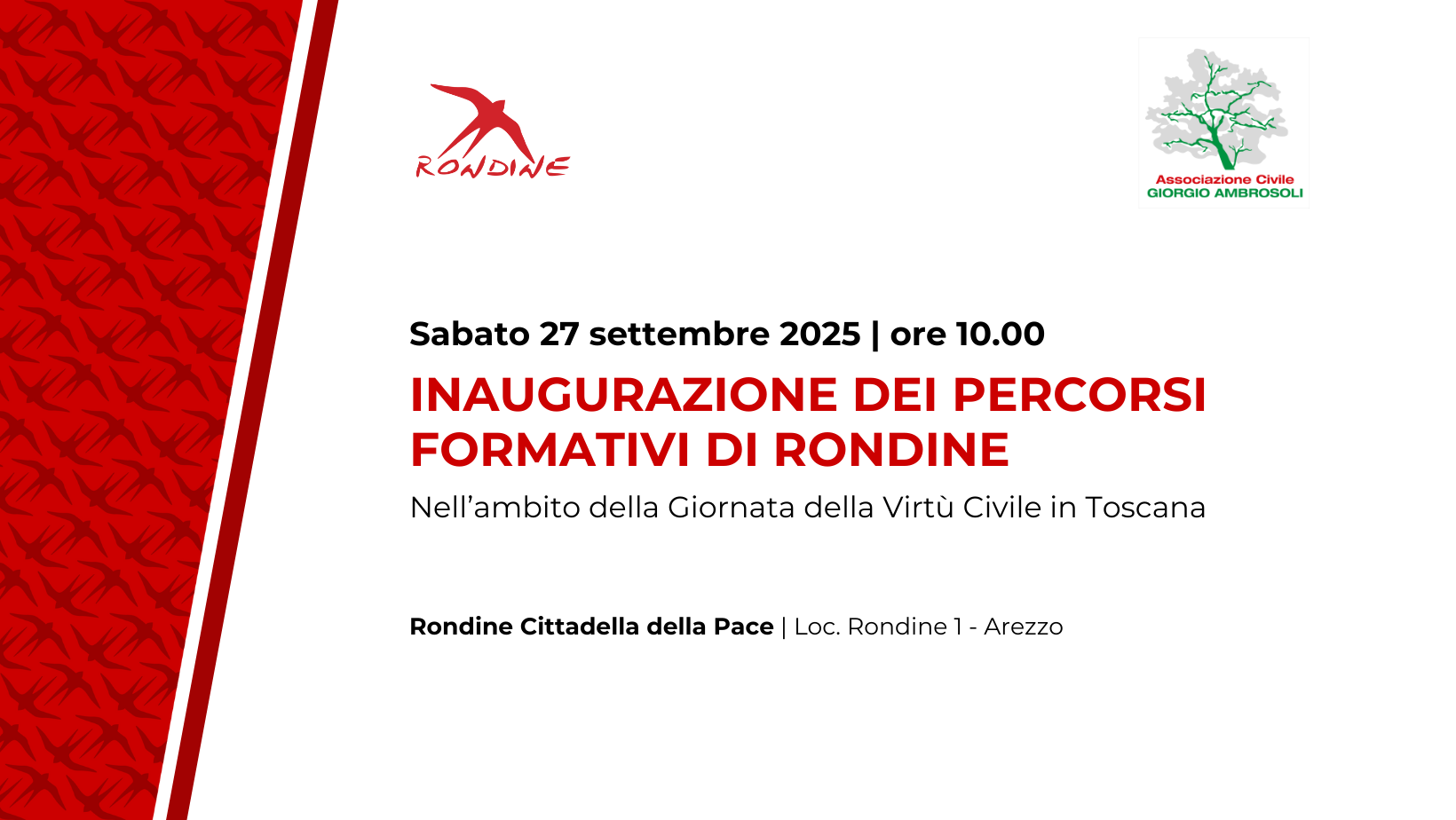 Rondine inaugura i nuovi percorsi formativi nella cornice della Giornata della Virtù Civile in Toscana promossa dall’Associazione Civile Giorgio Ambrosoli