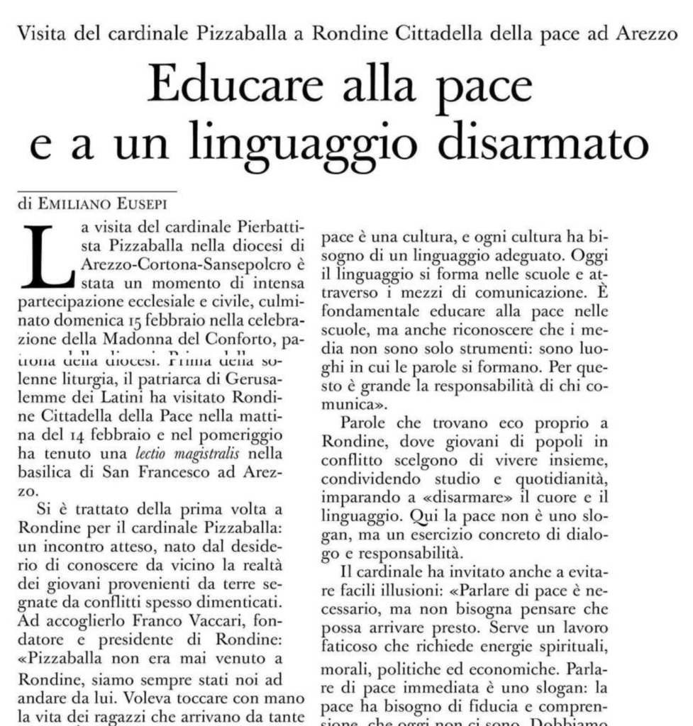 L’OSSERVATORE ROMANO – Educare alla pace e a un linguaggio disarmato
