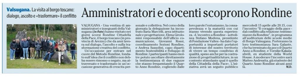 l’Adige – Amministratori e docenti scoprono Rondine