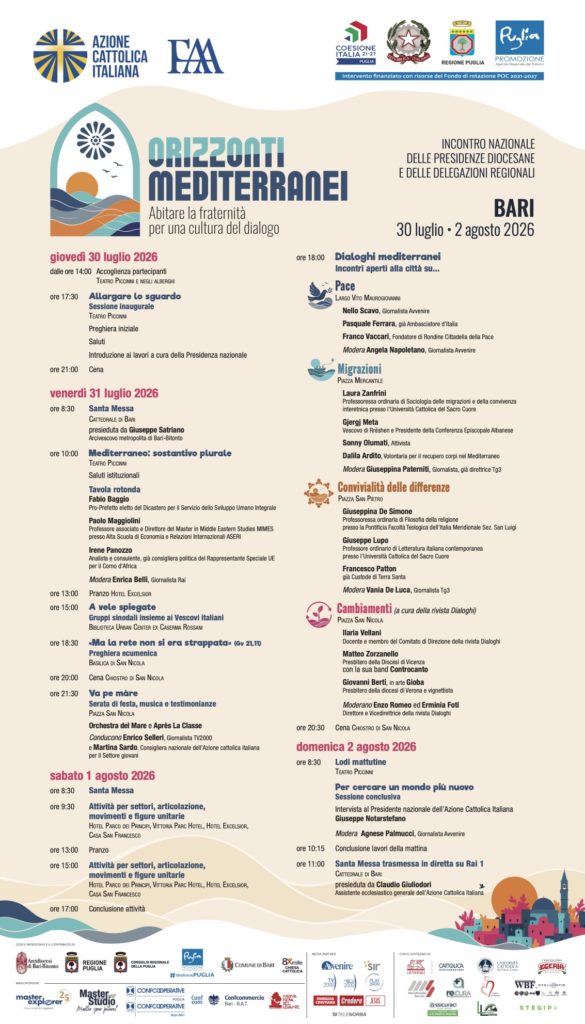 cartadiroma.org – Dialoghi Mediterrani: Abitare la fraternità. Incontro aperto alla città il 1 agosto a Bari
